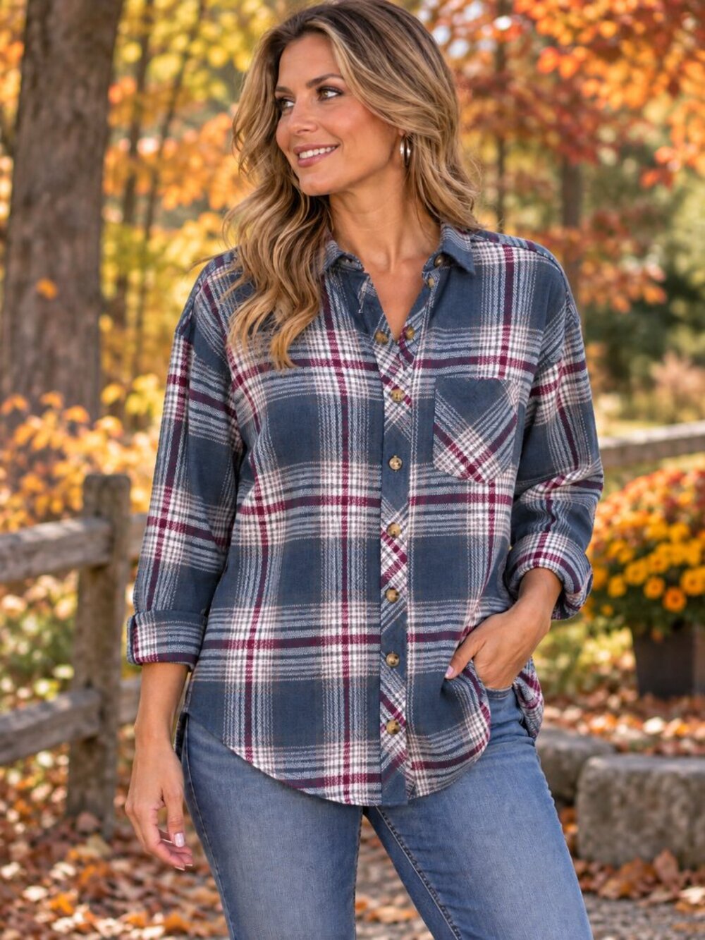 MAURICES Flannel Shirt Collared Button-Up Super Soft Blue Plaid NWOT M